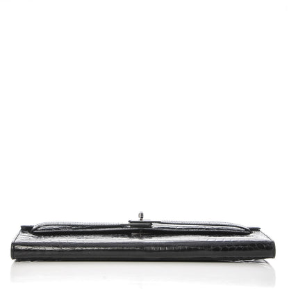 Hermes Shiny Niloticus Crocodile Kelly Cut Pochette Black 20 of 21