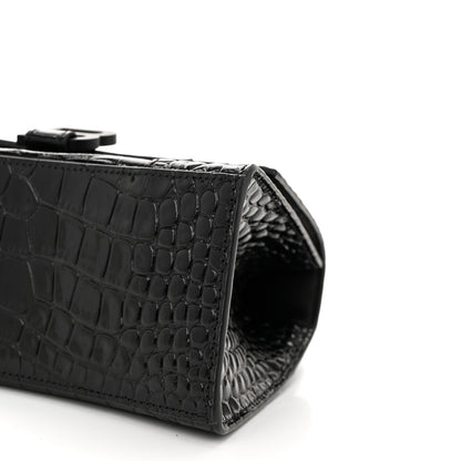 Balenciaga Shiny Calfskin Monochrome Crocodile Embossed Small Hourglass Top Handle Bag Black 10 of 10