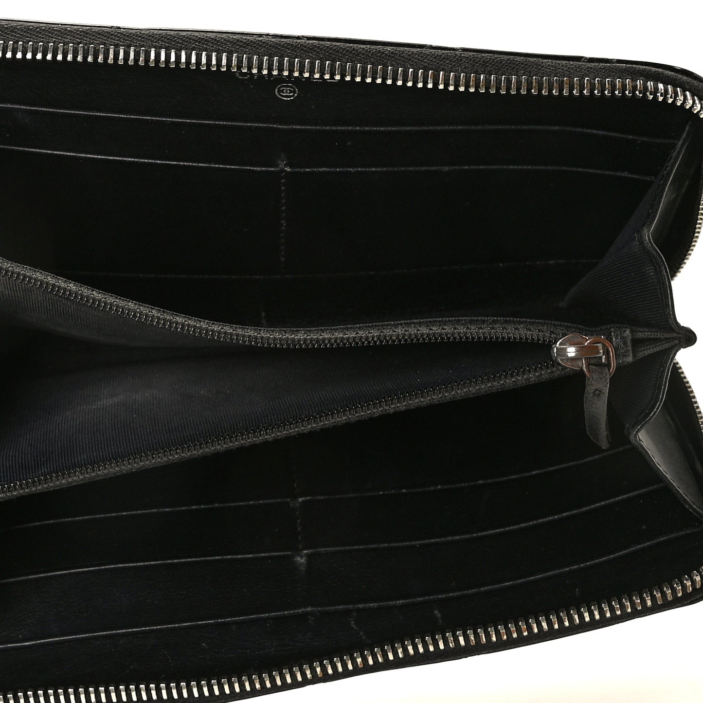 Patent Quilted Small Zip Around Wallet Black