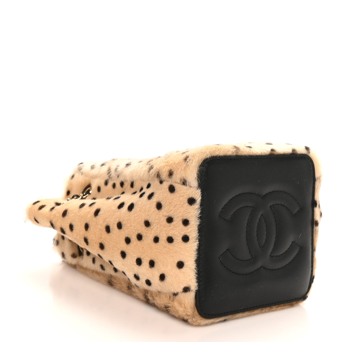 Pony Hair Cheetah Printed CC Chain Bucket Bag Light Beige Black