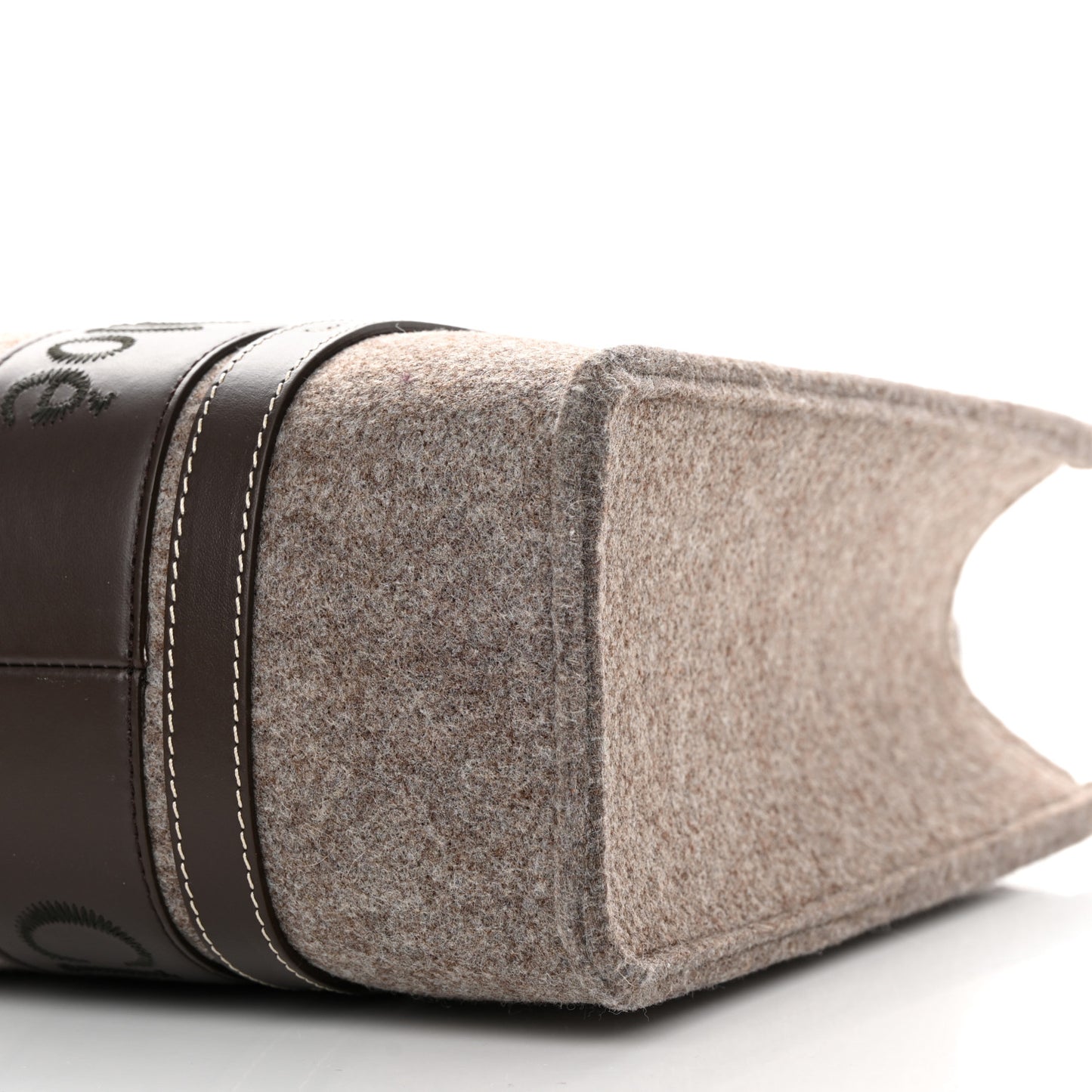 Felt Calfskin Medium Woody Ribbon Tote Deep Beige