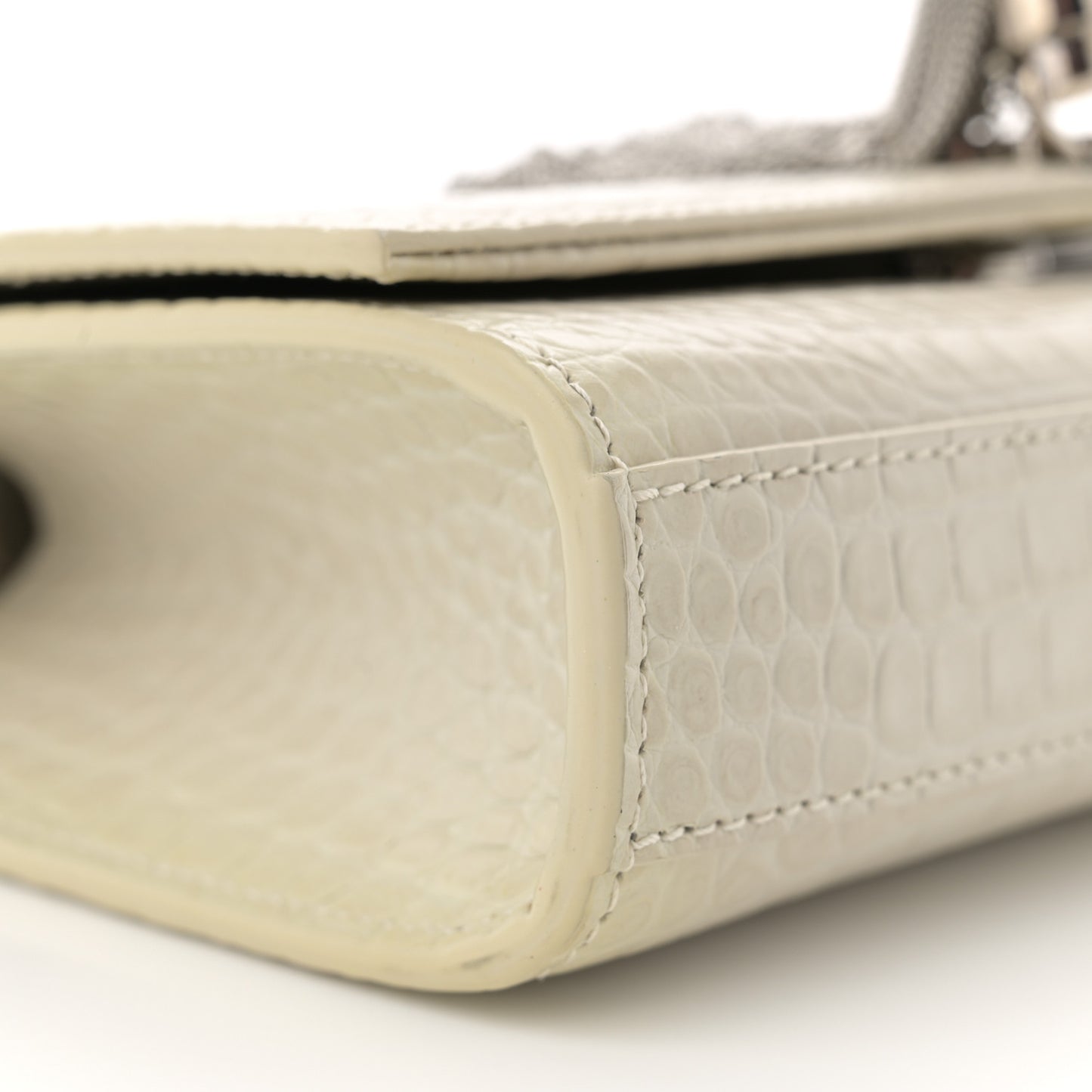 Calfskin Crocodile Embossed Small Classic Monogram Kate Tassel Satchel Crema Soft