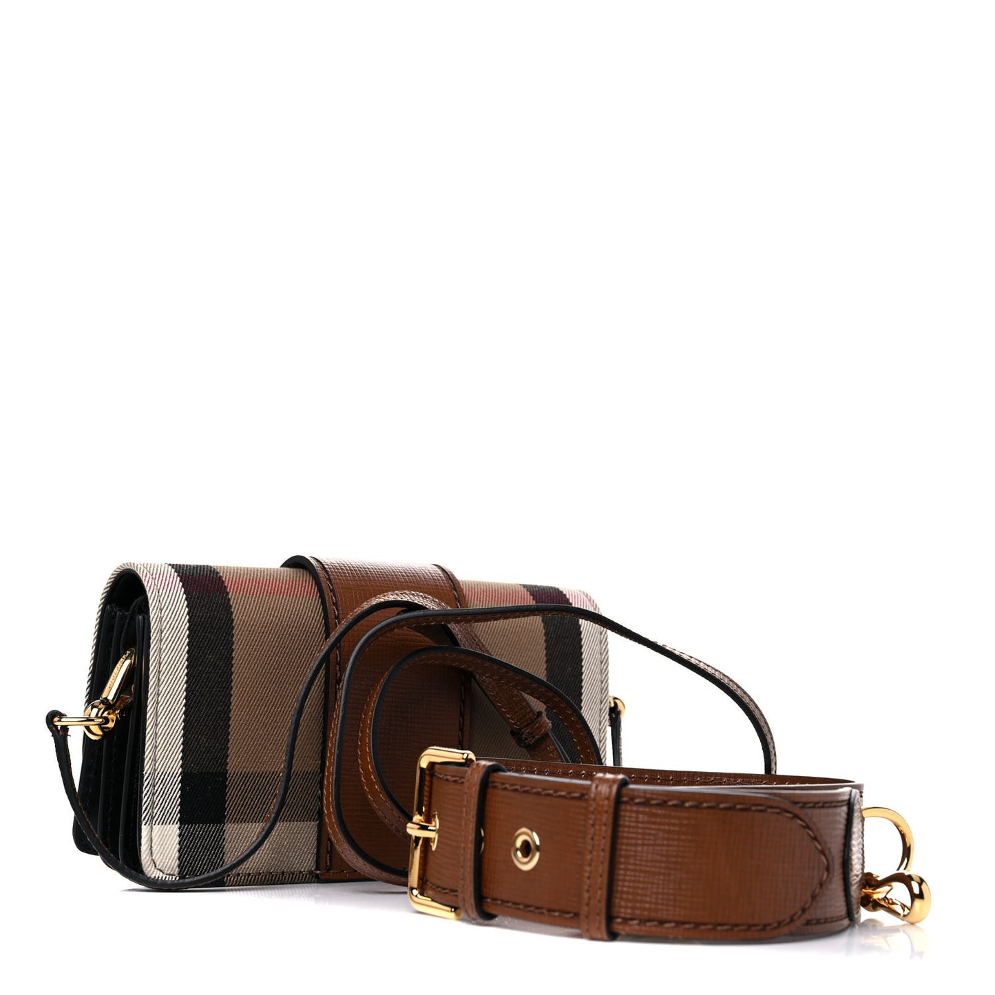 House Check Bridle Calfskin Small Madison Buckle Bag Tan
