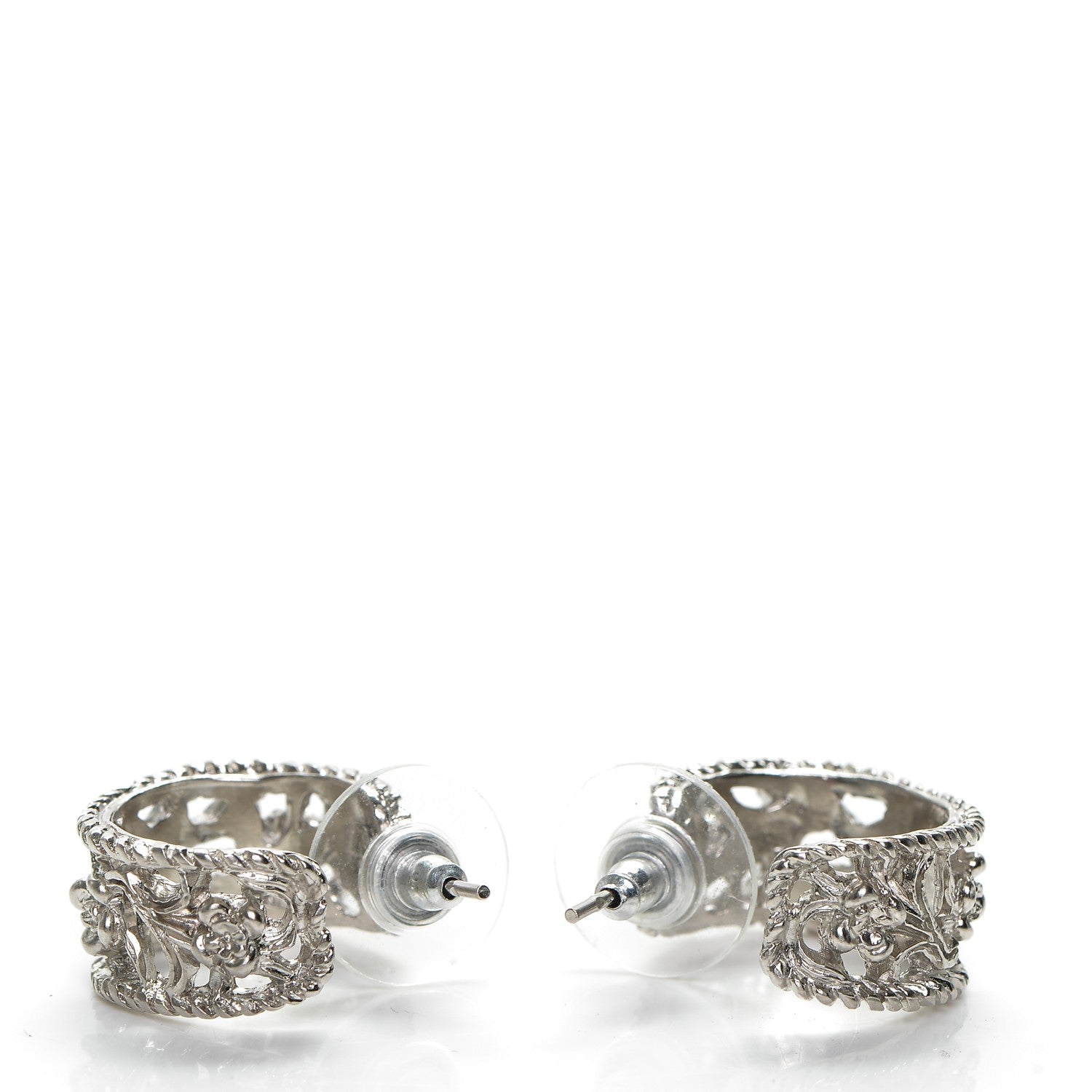 Chanel Filigree CC Hoop Earrings Silver 3 of 3