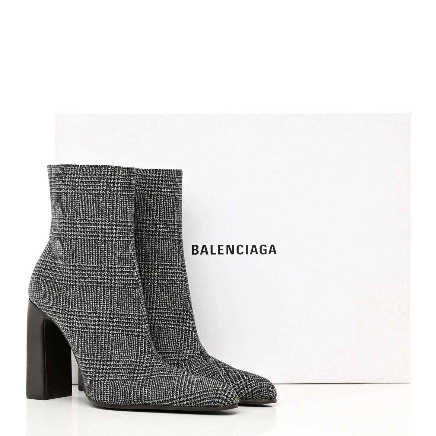 Wool Plaid Ankle Boots 40 Black White