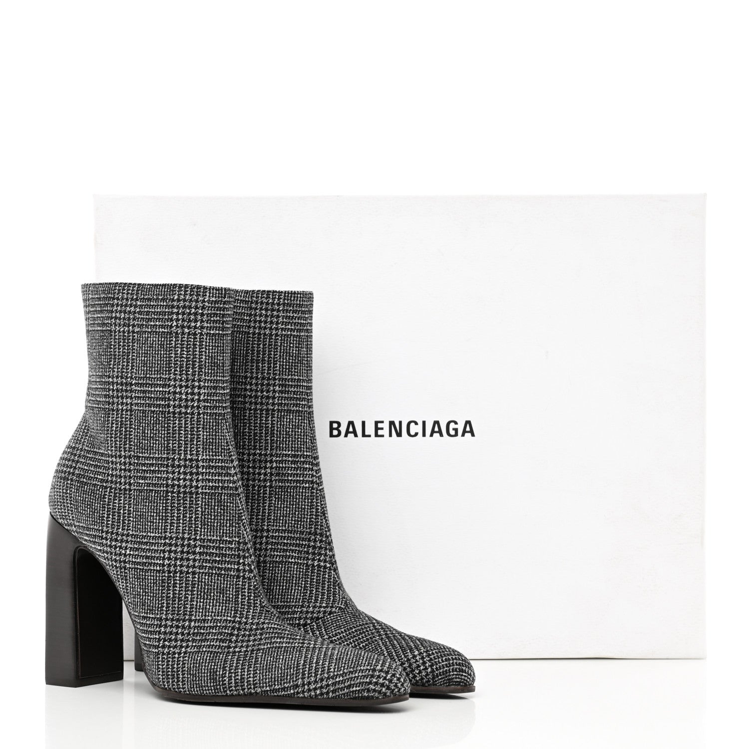 Balenciaga Wool Plaid Ankle Boots 40 Black White 14 of 14