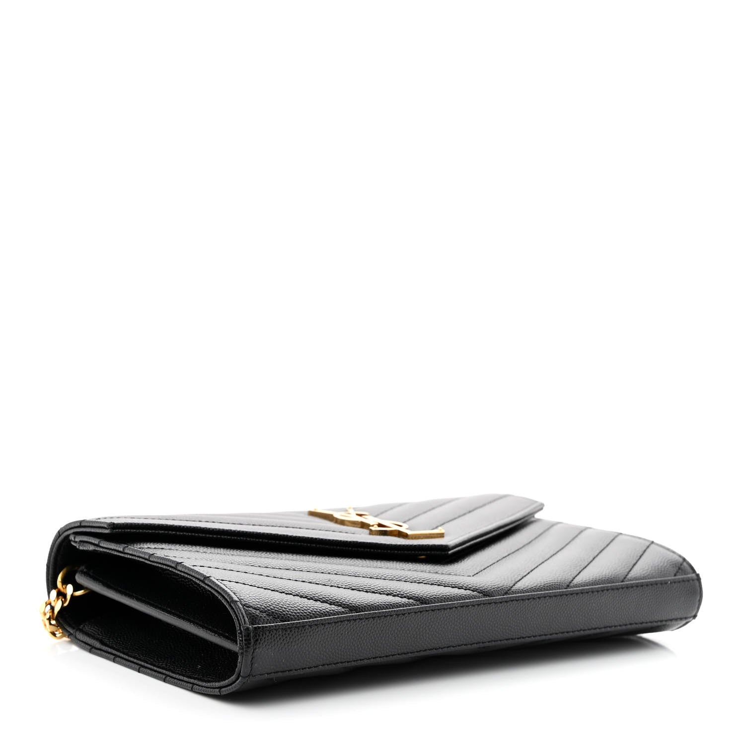 Saint Laurent Grain De Poudre Matelasse Chevron Monogram Chain Wallet Black 4 of 11