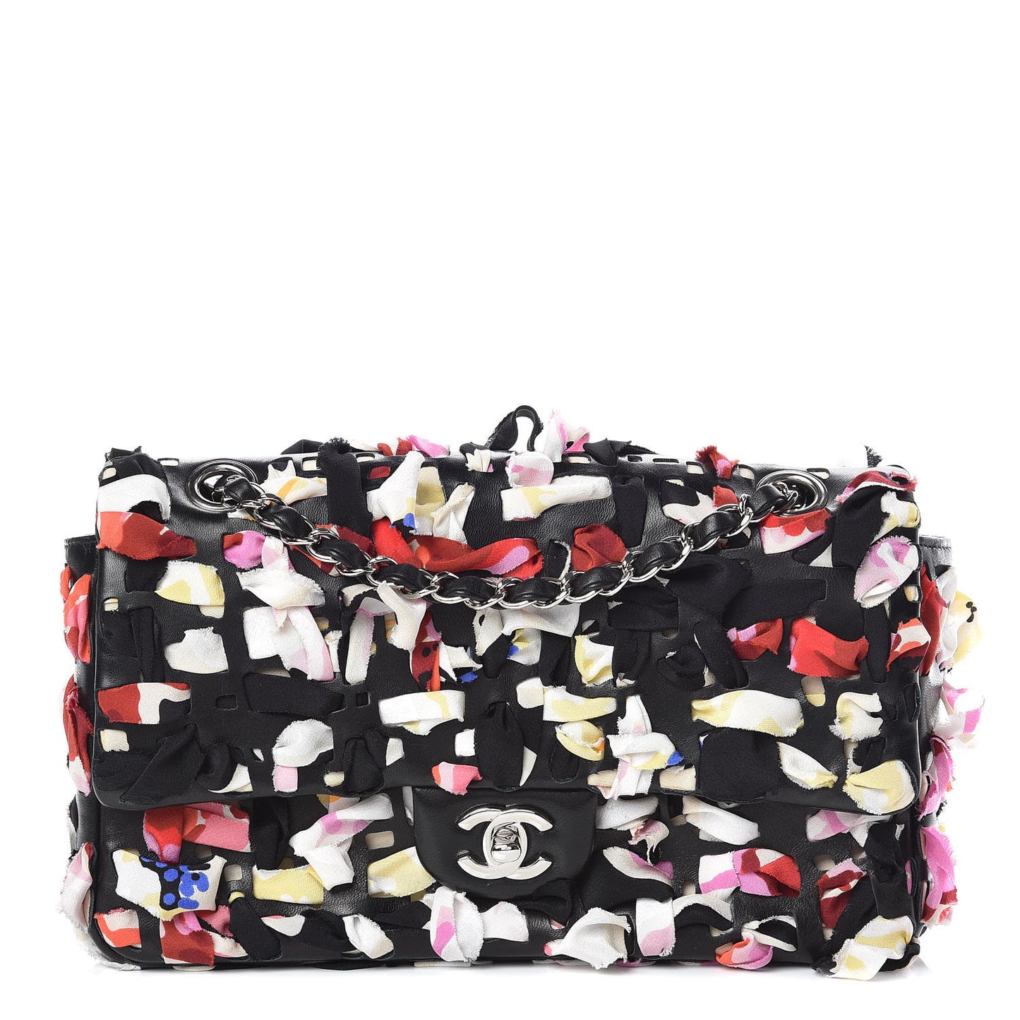 Silk Lambskin Ribbon Classic Flap Bag Black Multicolor