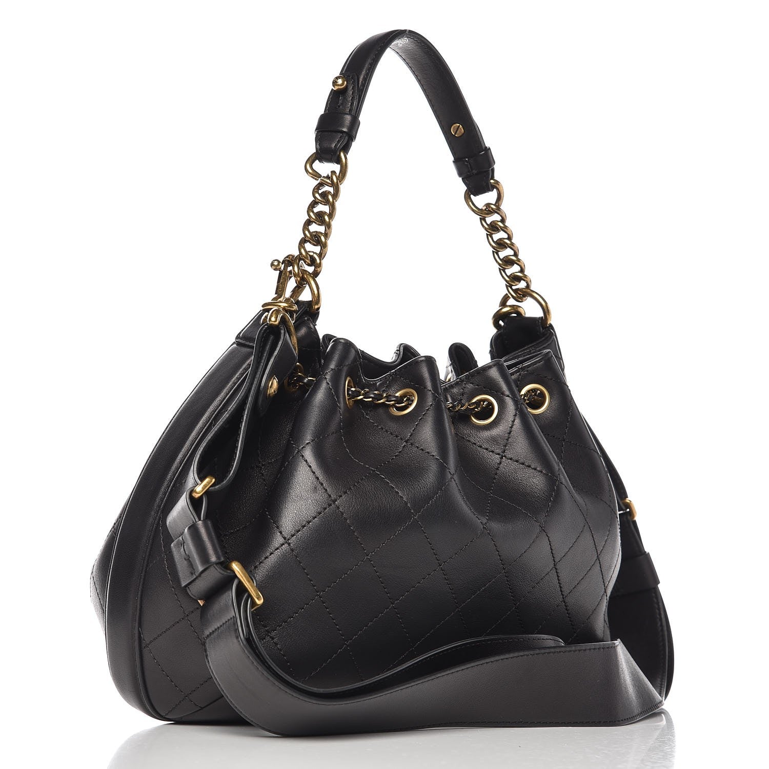 Chanel Calfskin Stitched Medium Drawstring CC Bag Black 3 of 8