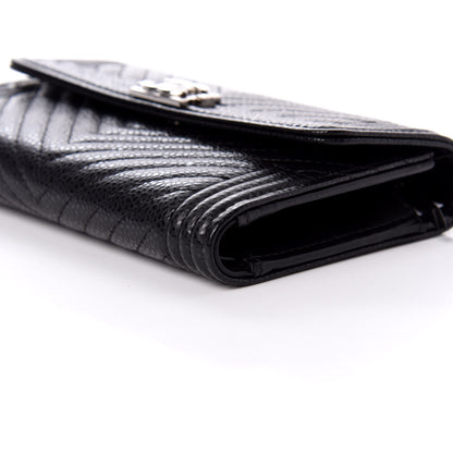 Chanel Caviar Chevron Quilted Medium Boy Flap Wallet Black 7 of 9