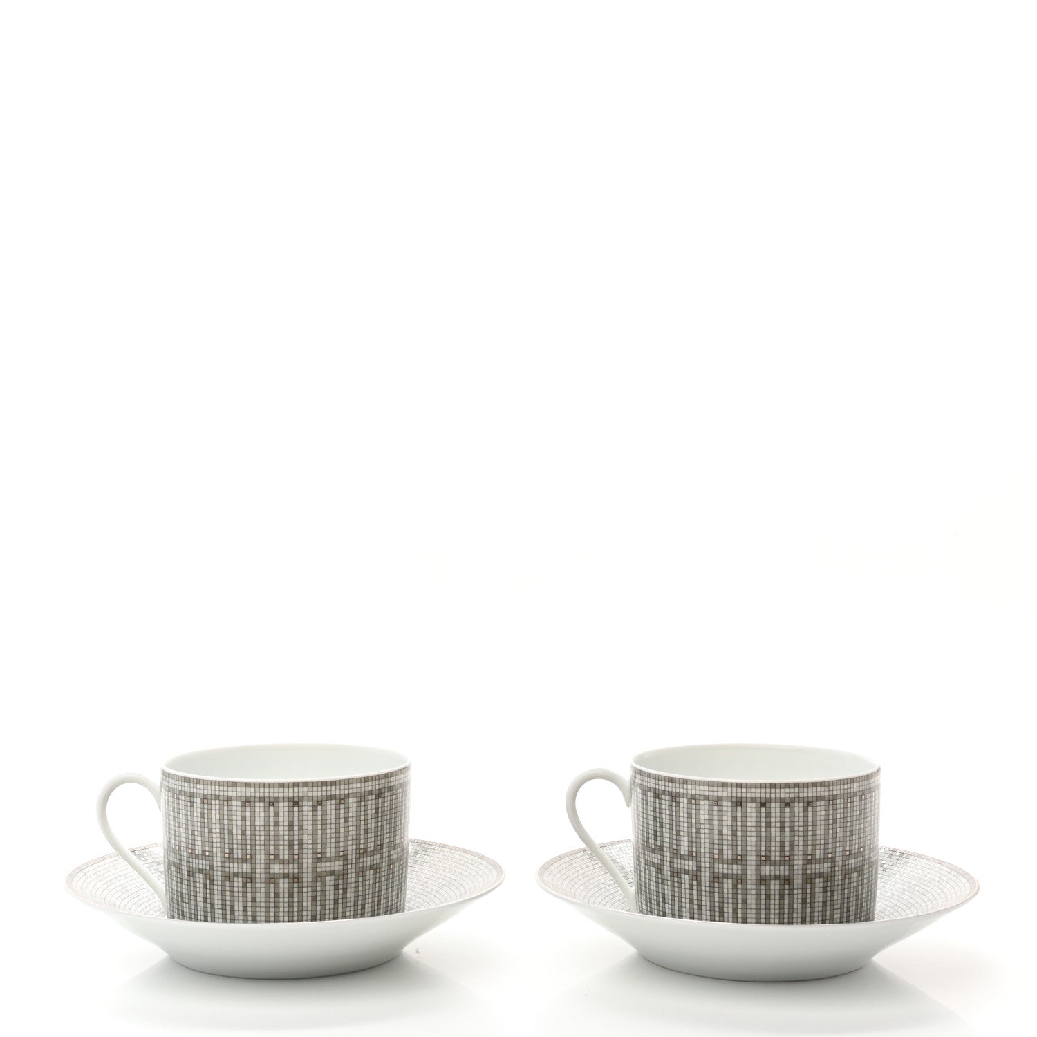 Hermes Porcelain Mosaique Au 24 Platine Breakfast Cup And Saucer Set Of 2 1 of 9