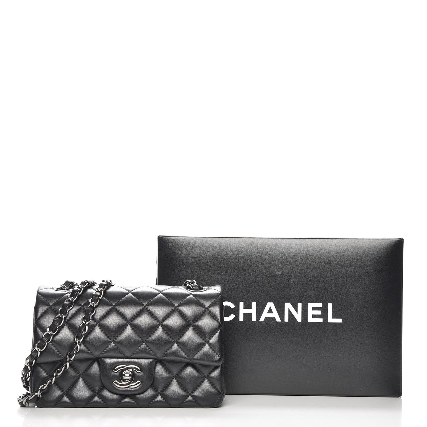 Lambskin Quilted Mini Rectangular Flap Black