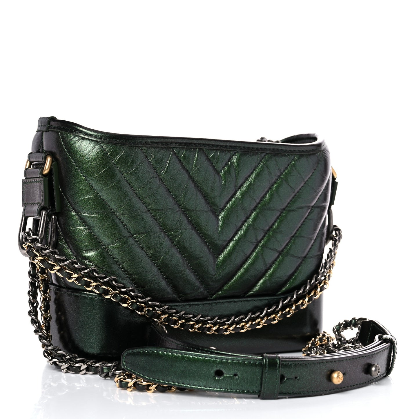 Metallic Calfskin Chevron Quilted Small Gabrielle Hobo Green