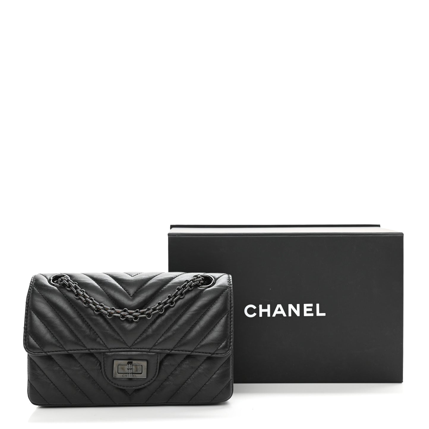 Aged Calfskin Chevron Quilted 2.55 Reissue Mini Flap So Black