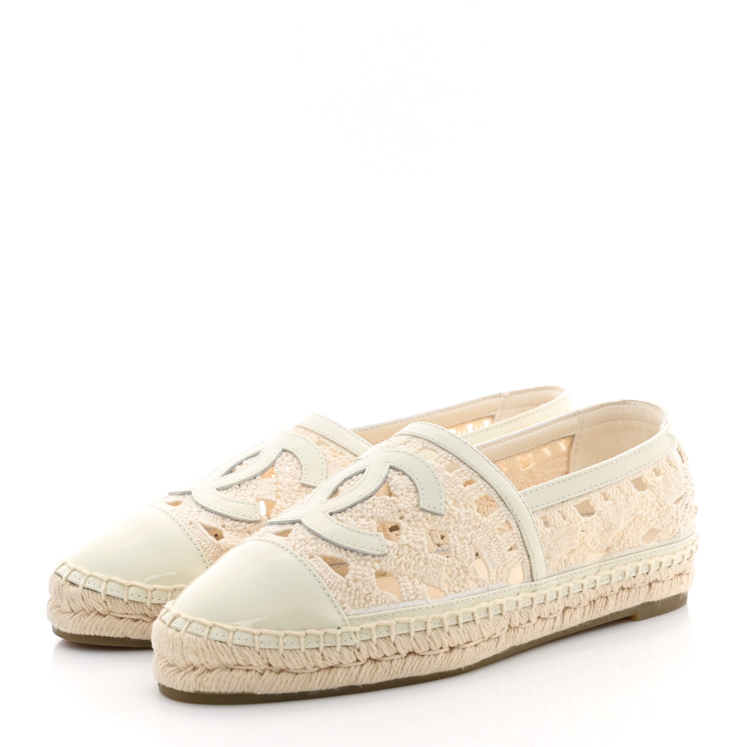 Chanel Macrame Patent CC Espadrilles 35 Beige Ivory 3 of 8