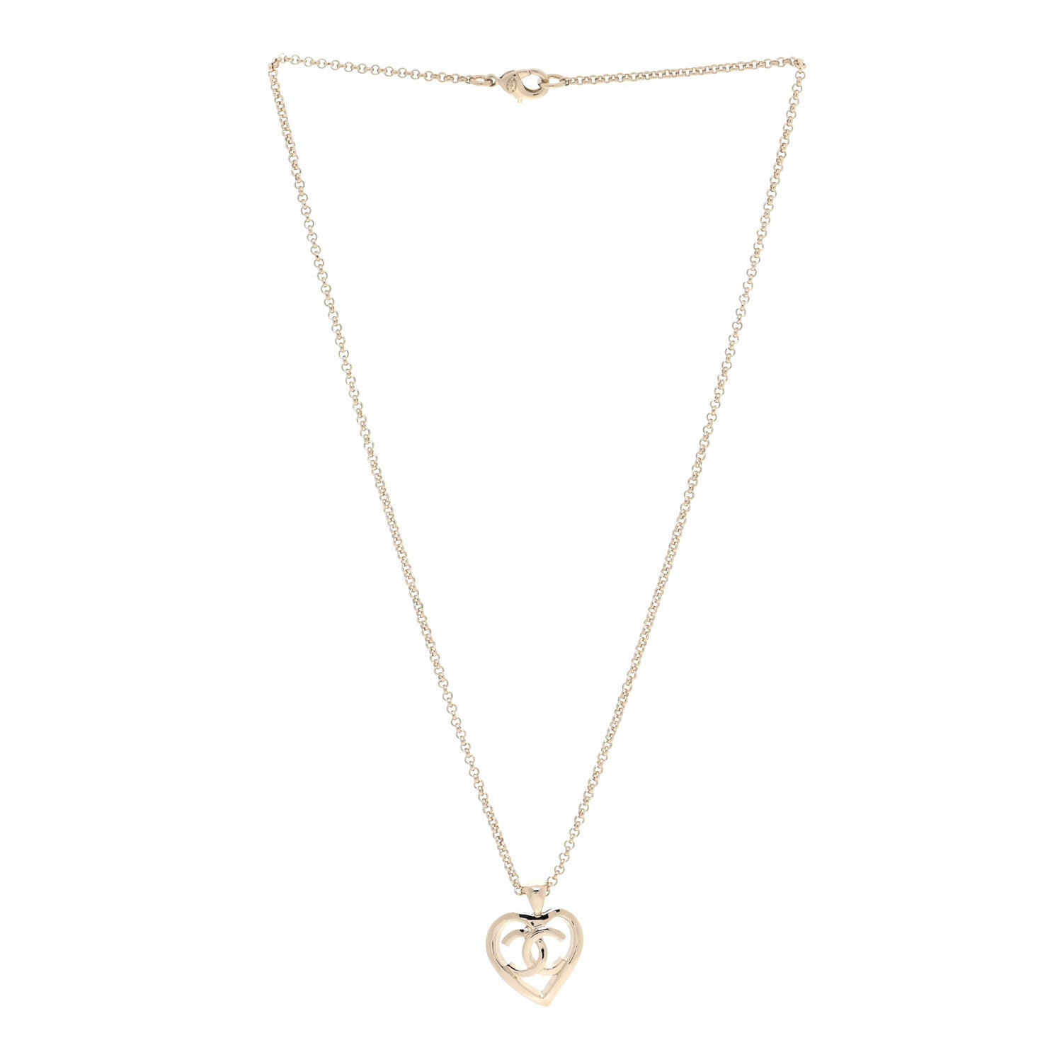 Chanel CC Heart Chain Pendant Necklace Gold 3 of 5