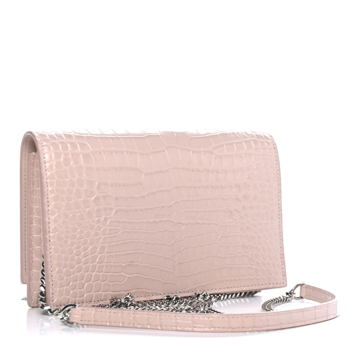 Saint Laurent Calfskin Crocodile Embossed Kate Monogram Tassel Chain Wallet Marble Pink 2 of 4