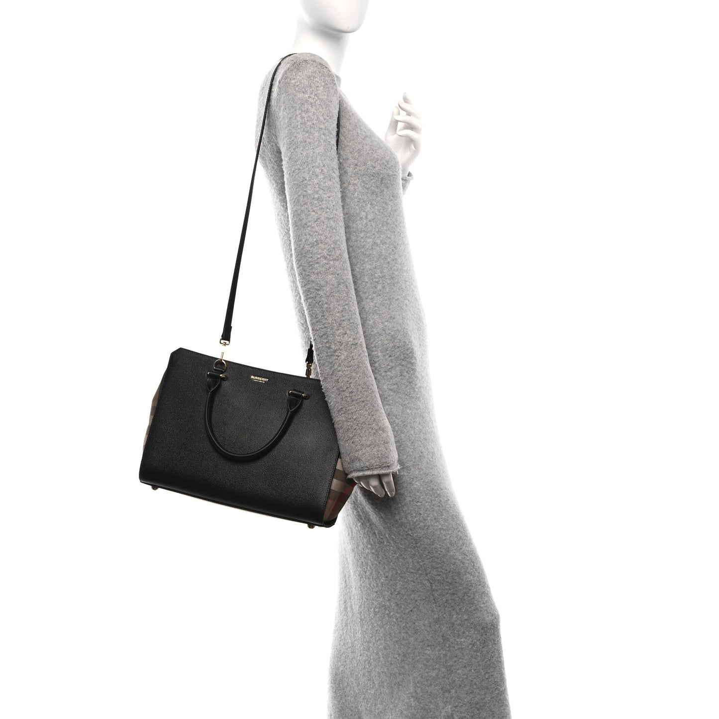 Derby Calfskin House Check Medium Banner Tote Black