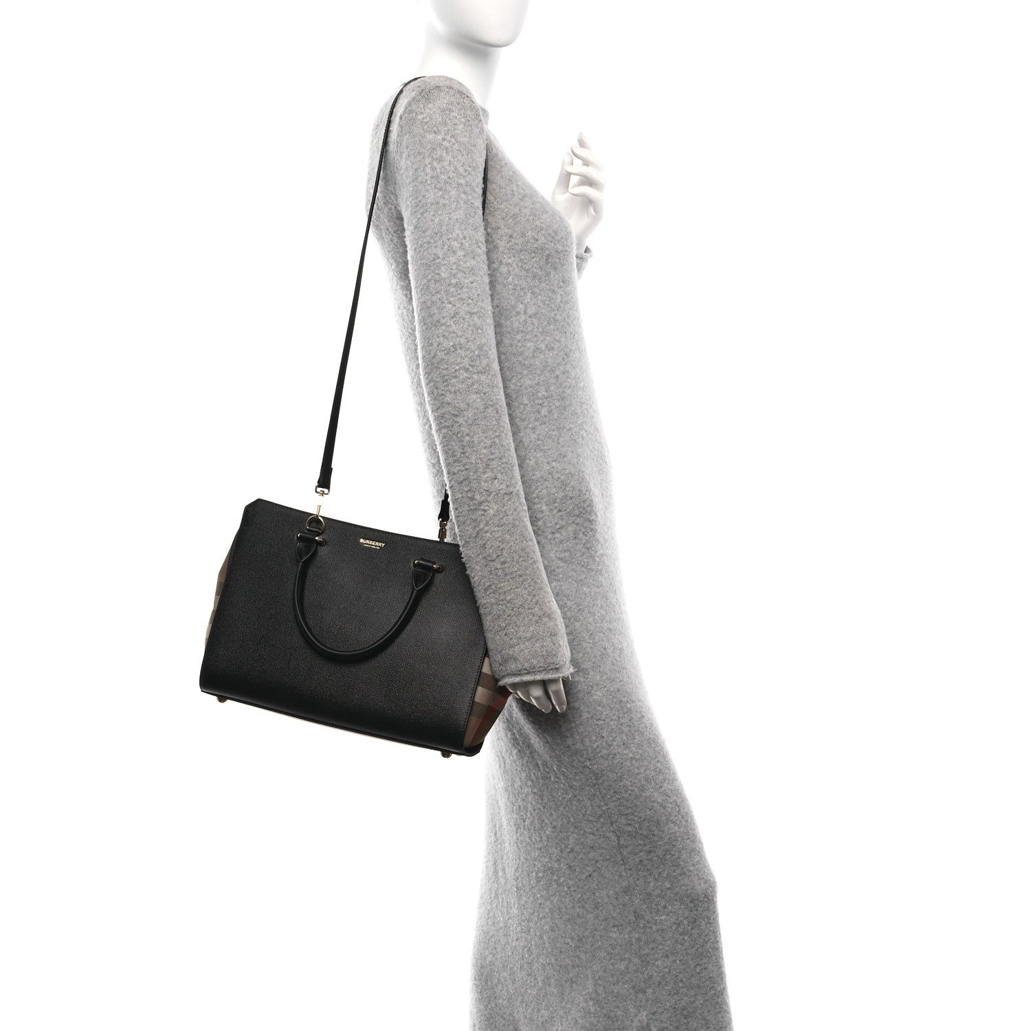 Burberry Derby Calfskin House Check Medium Banner Tote Black 2 of 9