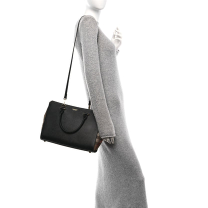 Burberry Derby Calfskin House Check Medium Banner Tote Black 2 of 9