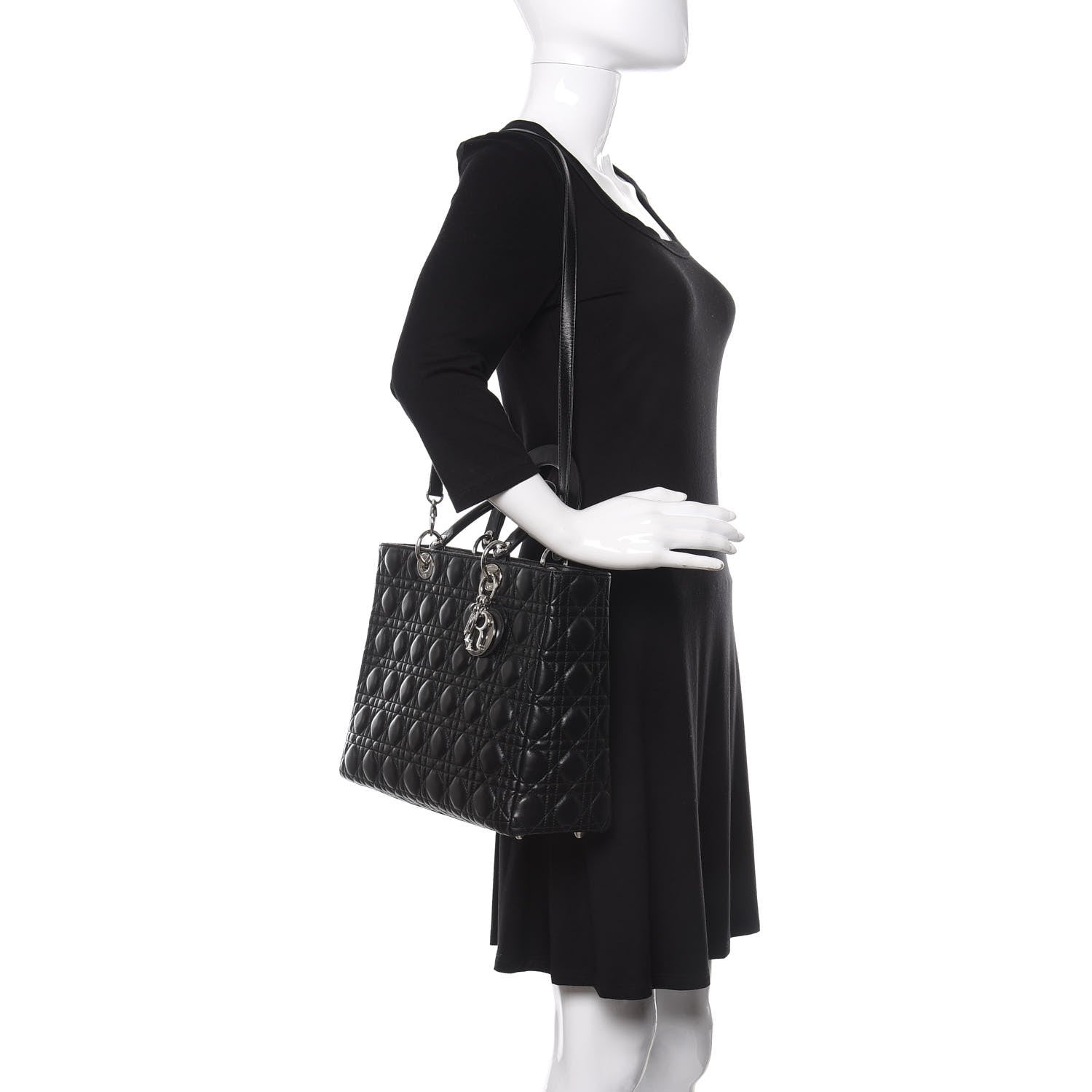 Christian Dior Lambskin Cannage Large Lady Dior Black 2 of 9