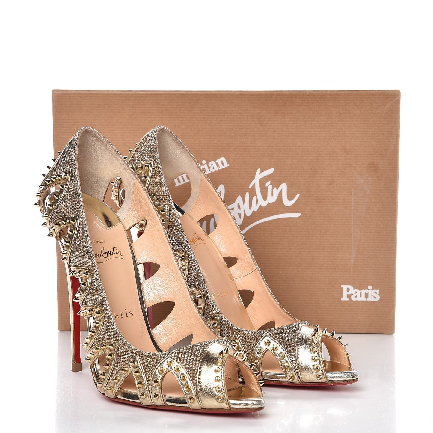 Glitter Silk Nappa Spiked Circus City 120 Pumps Gold