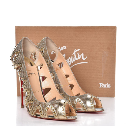 Christian Louboutin Glitter Silk Nappa Spiked Circus City 120 Pumps Gold 19 of 19