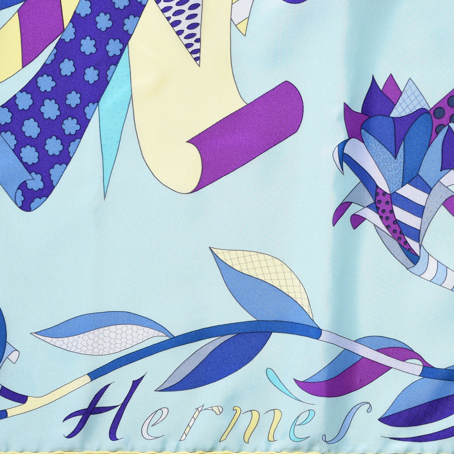 Silk Twill Paradis De Soie Giant Plume Scarf 140 Aqua Violet Jaune