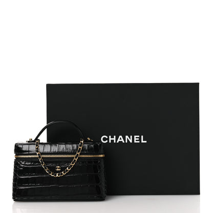 Chanel Calfskin Crocodile Embossed Crococo Top Handle Slim Vanity Case With Chain Black 11 of 11