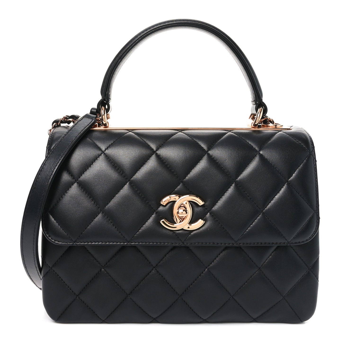 Lambskin Quilted Small Trendy CC Dual Handle Flap Bag Black