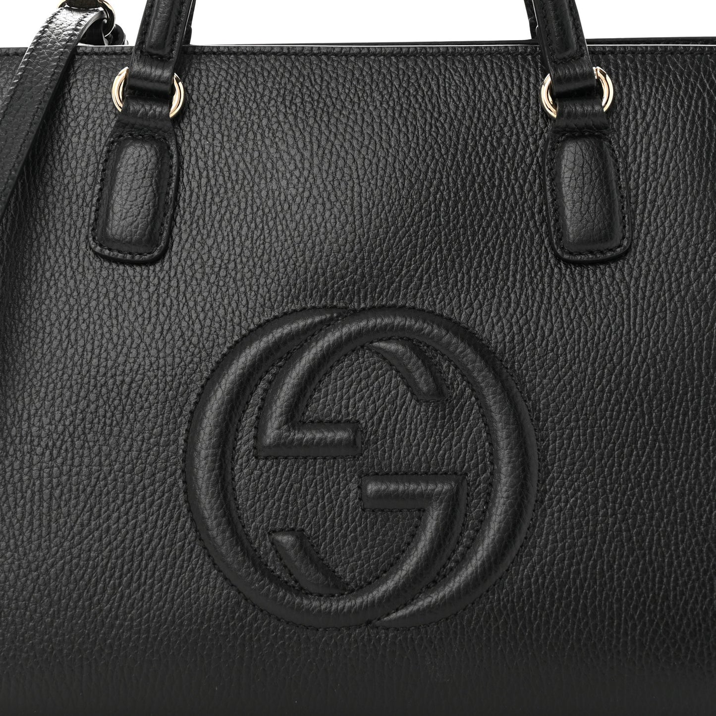 Pebbled Calfskin Large Soho Top Handle Satchel Black