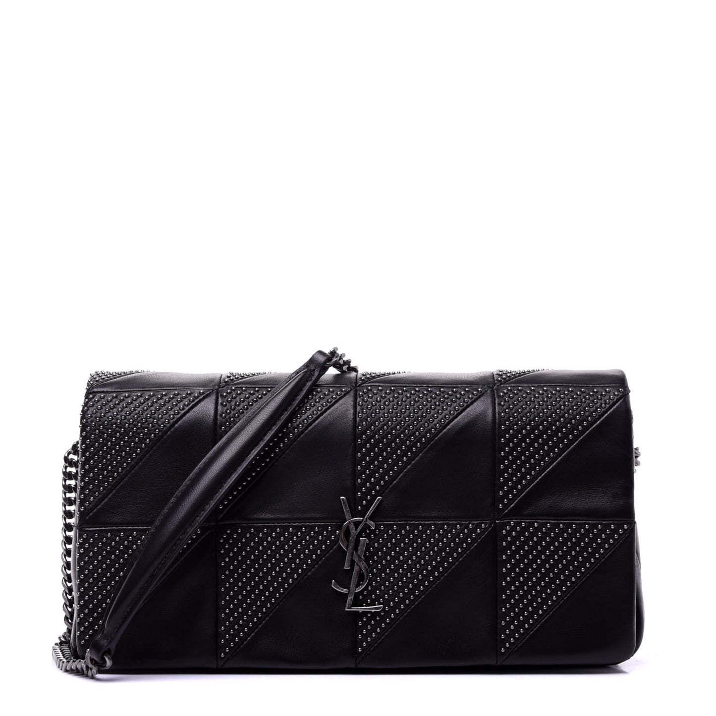 Lambskin Patchwork Micro Stud Monogram Medium Jamie Baguette Black