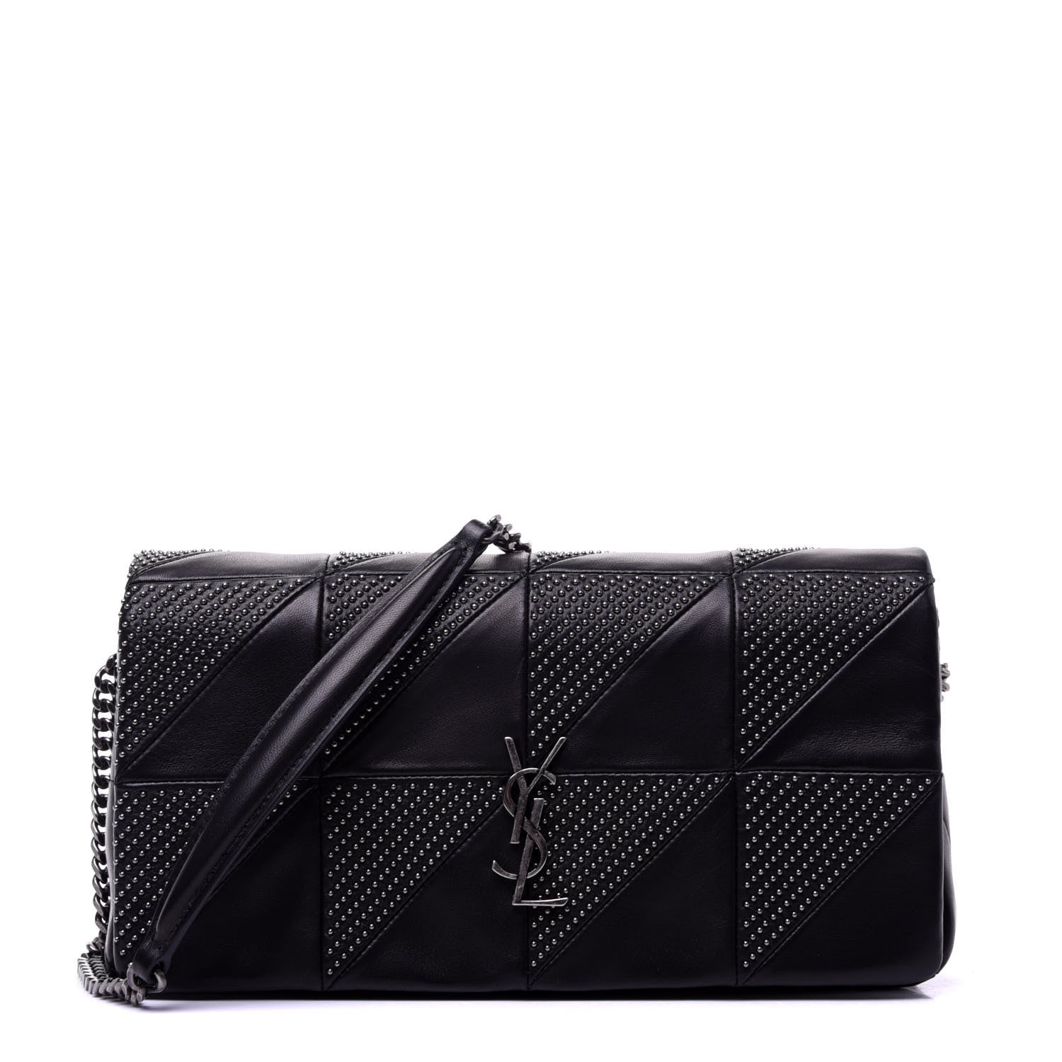 Saint Laurent Lambskin Patchwork Micro Stud Monogram Medium Jamie Baguette Black 1 of 11