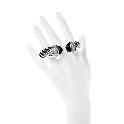 David Yurman Sterling Silver Diamond Black Onyx 18mm Waverly Hinge Bracelet 2 of 5