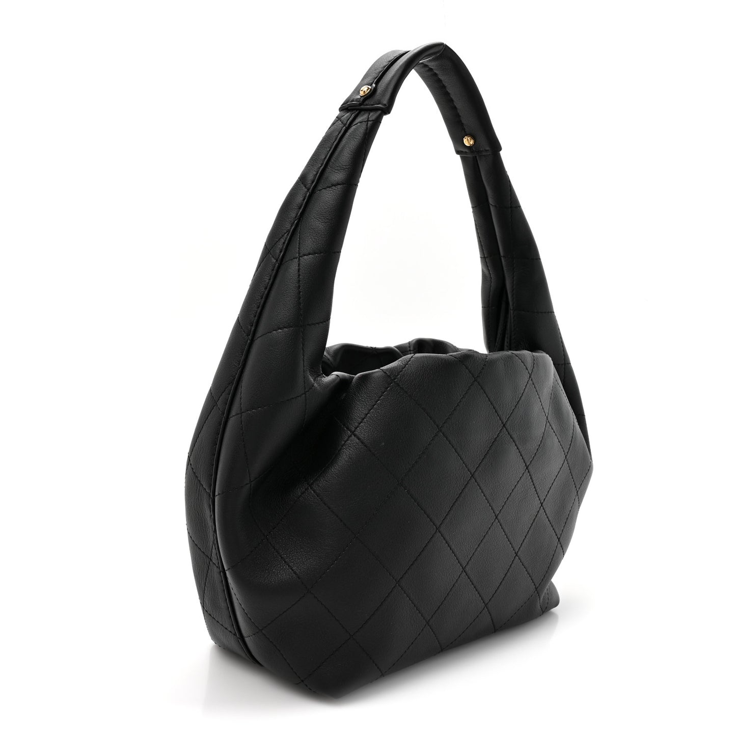 Calfskin Quilted Small Maxi Hobo Black