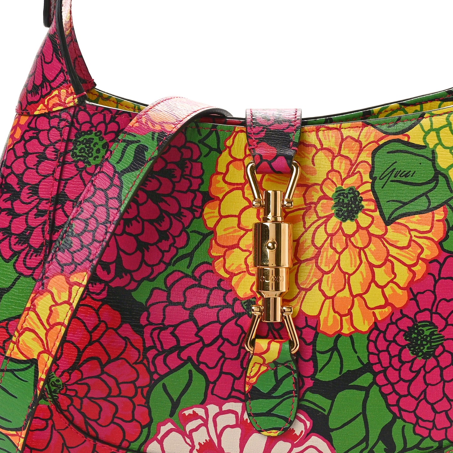 X KEN SCOTT Textured Calfskin Pomponica Print Small Jackie 1961 Hobo Multicolor Fuxia Pompon