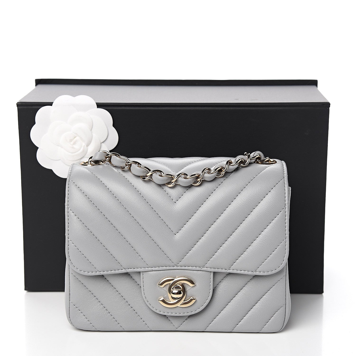 Chanel Lambskin Chevron Quilted Mini Square Flap Grey 10 of 10