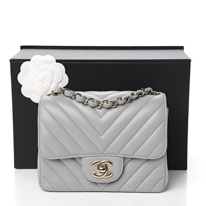 Chanel Lambskin Chevron Quilted Mini Square Flap Grey 10 of 10