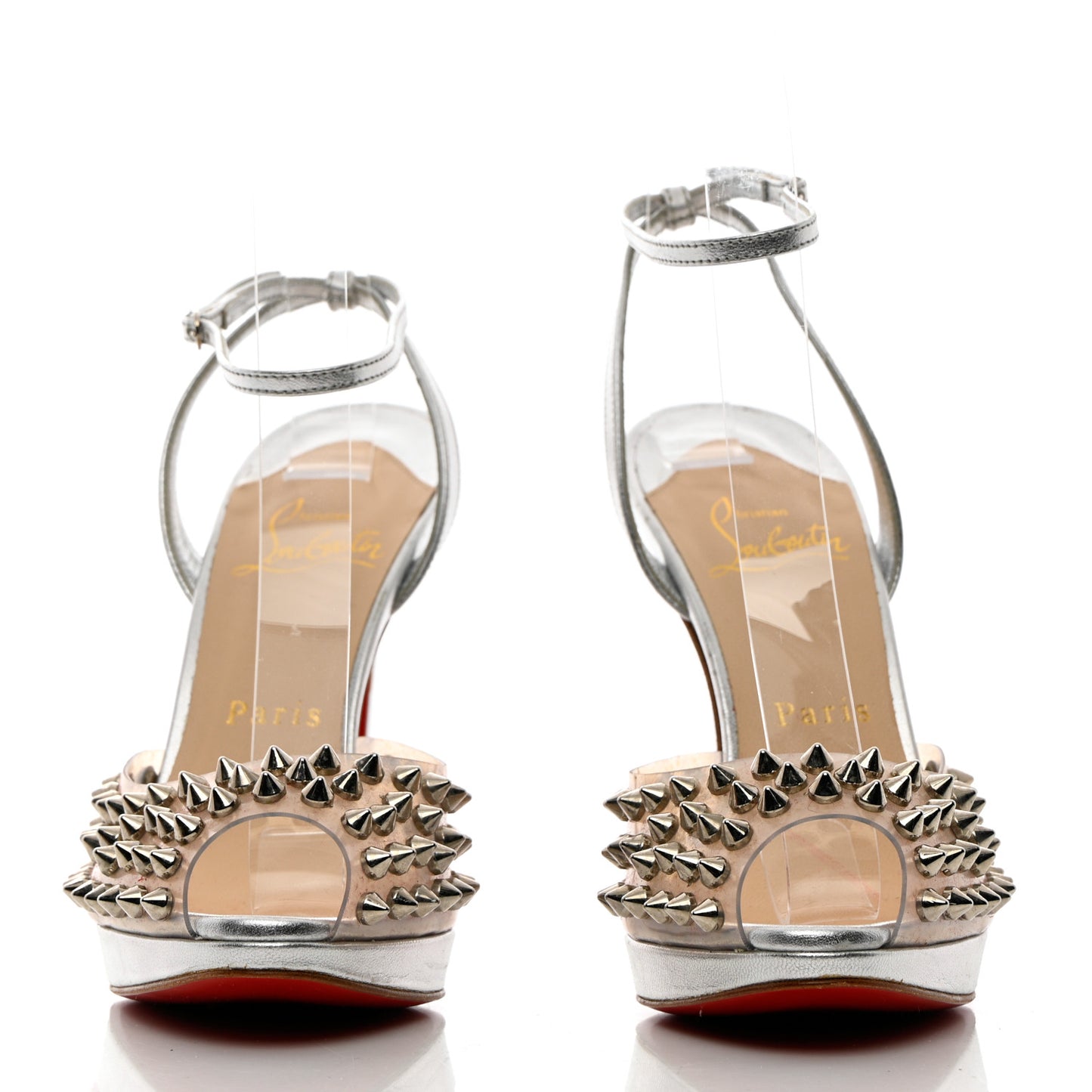 Nappa PVC Spiked St Jeannette 120 Peep Toe Pumps 35.5 Silver