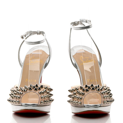Christian Louboutin Nappa PVC Spiked St Jeannette 120 Peep Toe Pumps 35.5 Silver 2 of 10