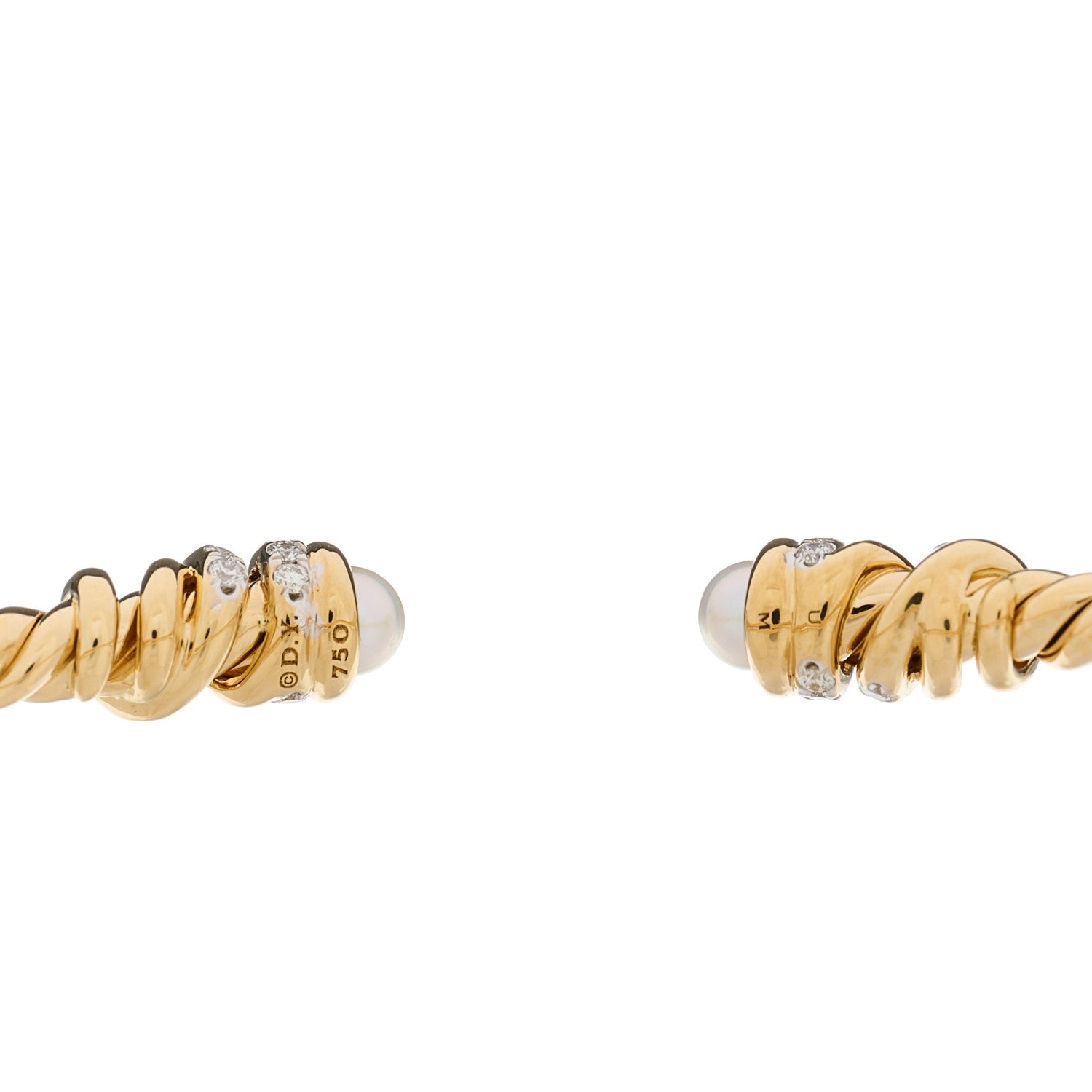 David Yurman 18K Yellow Gold Diamond Pearl 3mm Helena Cuff Bracelet 3 of 3