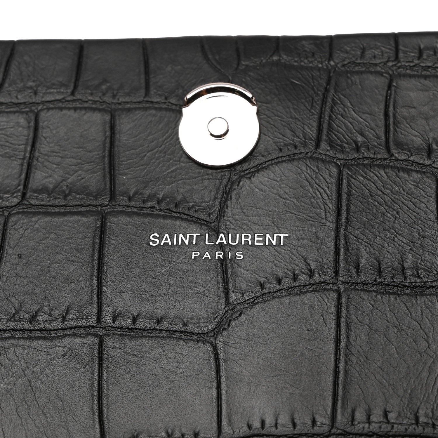 Saint Laurent Calfskin Crocodile Embossed Medium Classic Monogram Kate Tassel Satchel Black 6 of 11