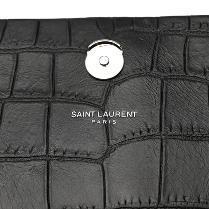 Saint Laurent Calfskin Crocodile Embossed Medium Classic Monogram Kate Tassel Satchel Black 6 of 11