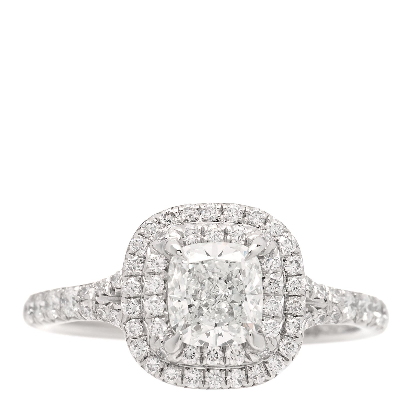 Platinum Diamond .71ct Soleste Cushion Cut Double Halo Engagement Ring 50 5.25