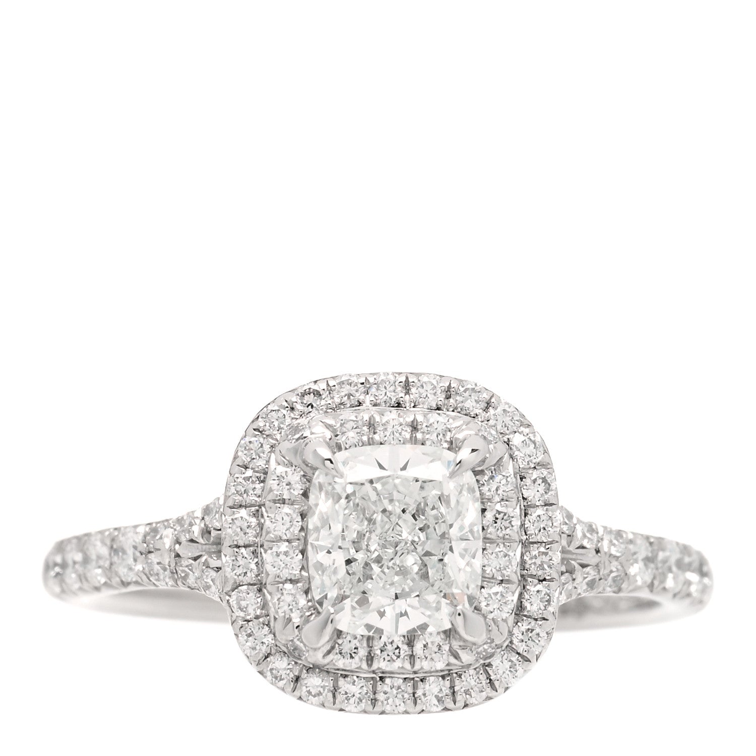 Tiffany Platinum Diamond .71ct Soleste Cushion Cut Double Halo Engagement Ring 50 5.25 1 of 6