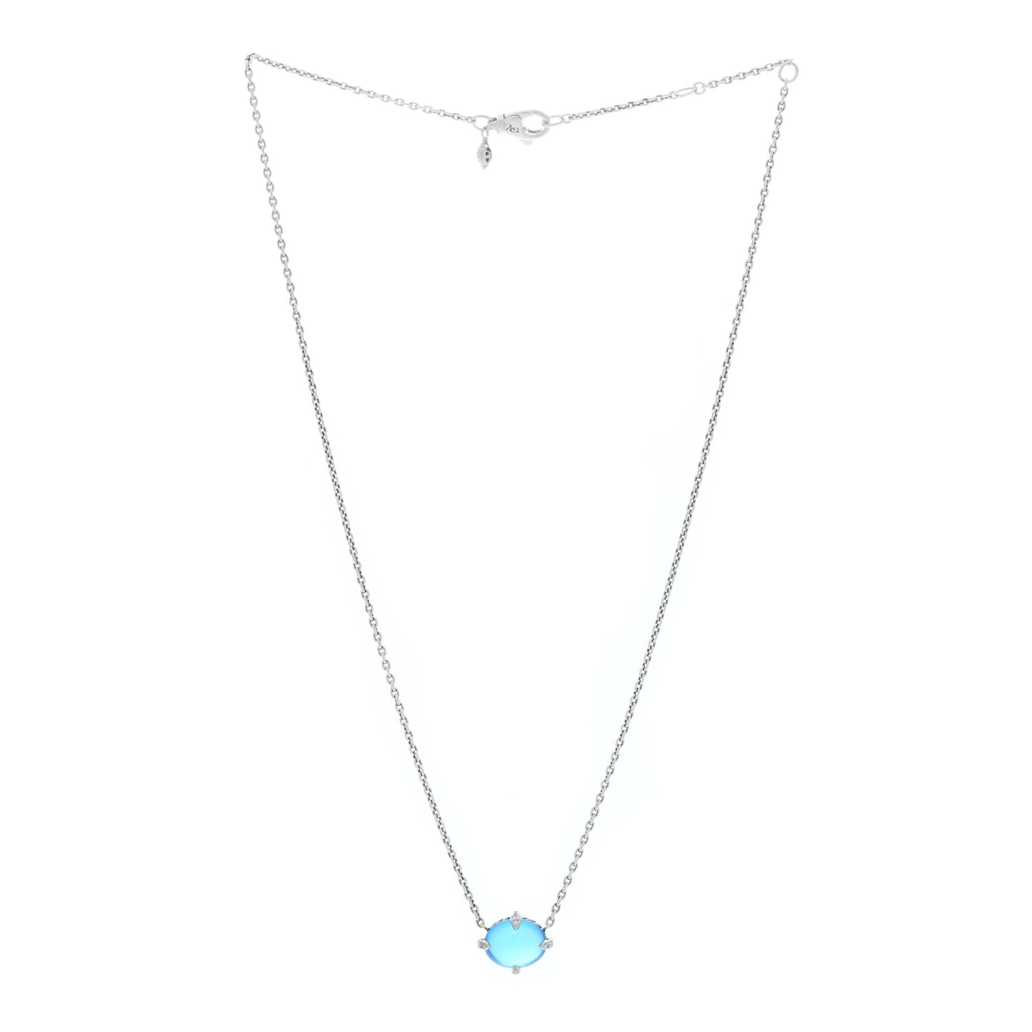 Sterling Silver Diamond Blue Topaz Chatelaine Oval Pendant Necklace