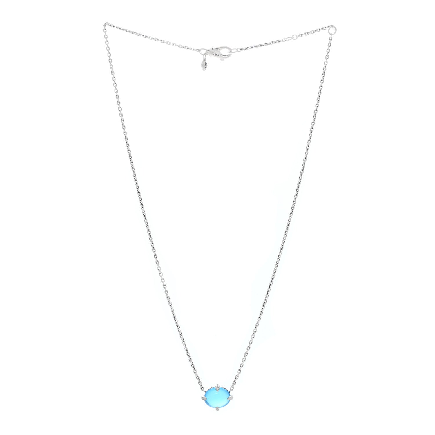 David Yurman Sterling Silver Diamond Blue Topaz Chatelaine Oval Pendant Necklace 3 of 4