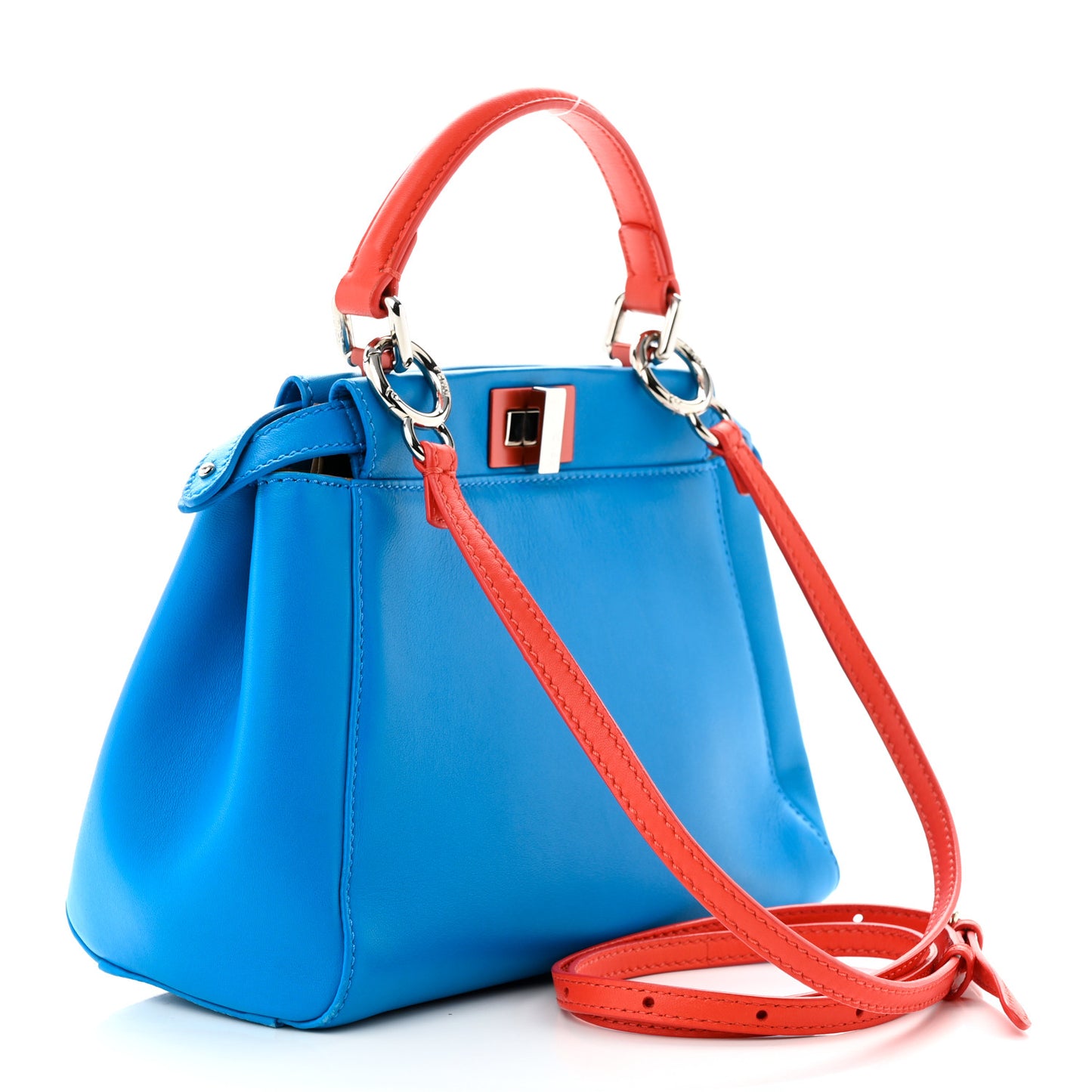 Nappa Colorblock Mini Peekaboo Iconic Satchel Blue Royal Papavero Cuoio