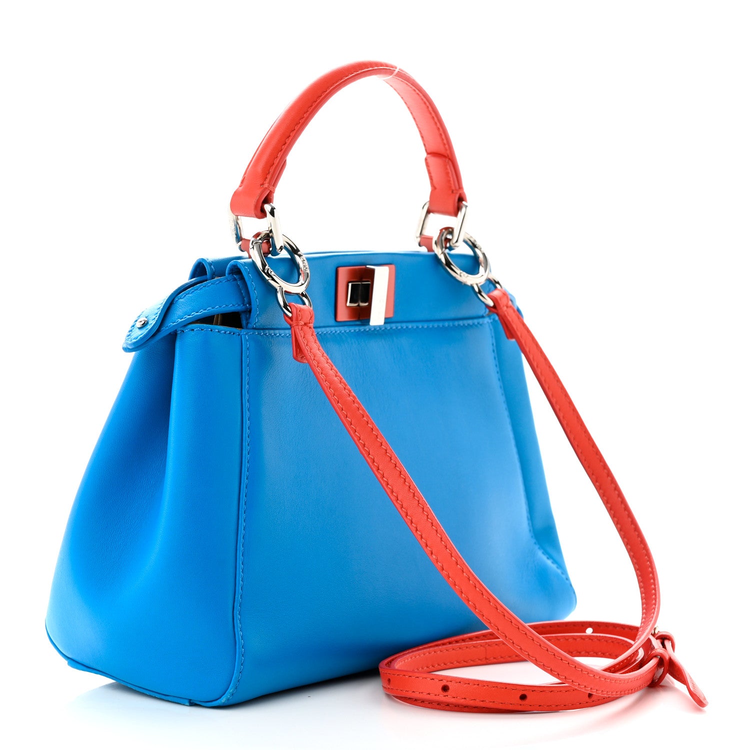 Fendi Nappa Colorblock Mini Peekaboo Iconic Satchel Blue Royal Papavero Cuoio 3 of 11
