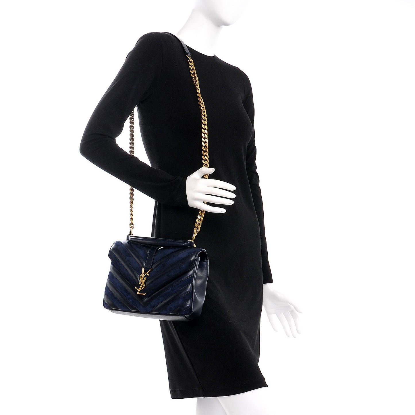 Calfskin Suede Matelasse Chevron Monogram Medium College Bag Marine